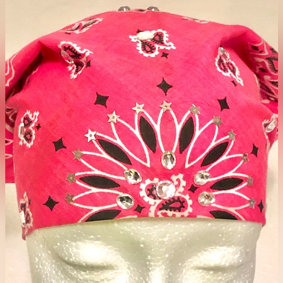 Pink Head Bandana Jeweled Studded Scarf Headpiece - Picture 3 of 6